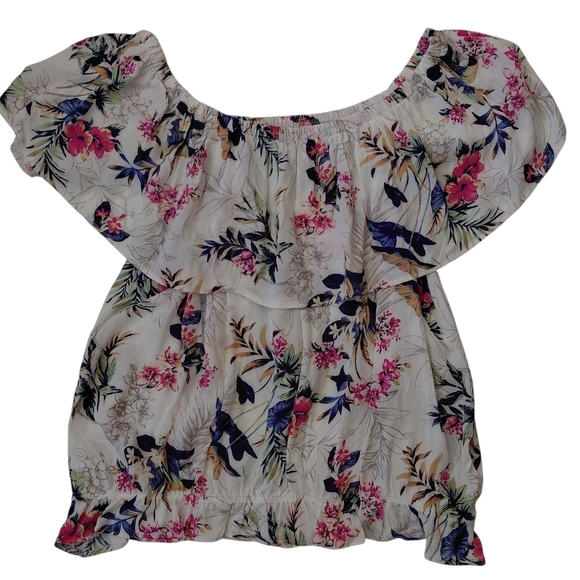 American Eagle Outfitters Floral Off-Shoulder Blouse - Pink and Blue - Picture 2 of 7